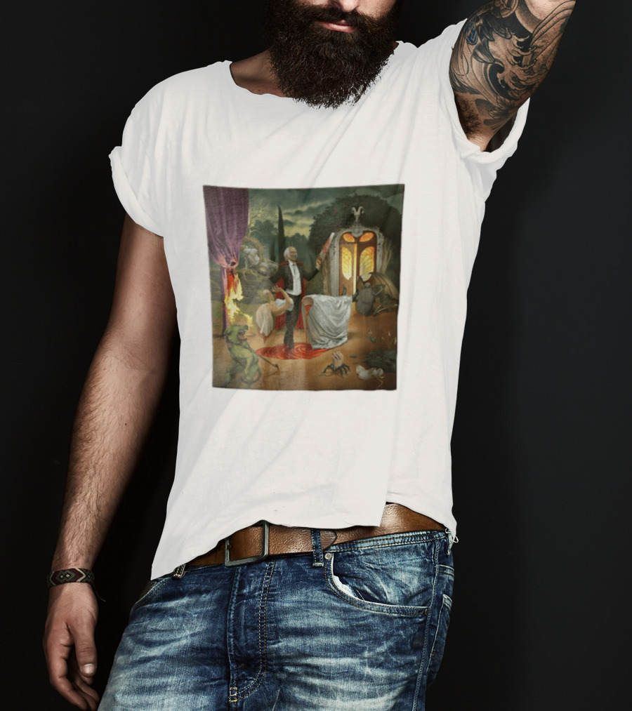 Surreal Gothic Man With Candle And Floating Figures Mysterious Enchantment T-Shirt