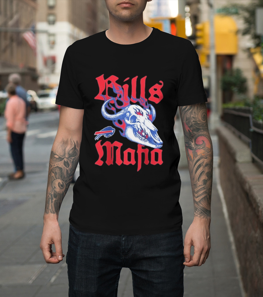 Buffalo Bills Mafia Skull Flames T-Shirt