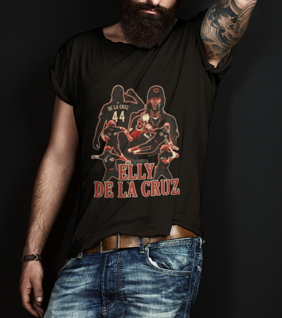 Elly De La Cruz Cincinnati Reds Number 44 Baseball Action Collage T-Shirt