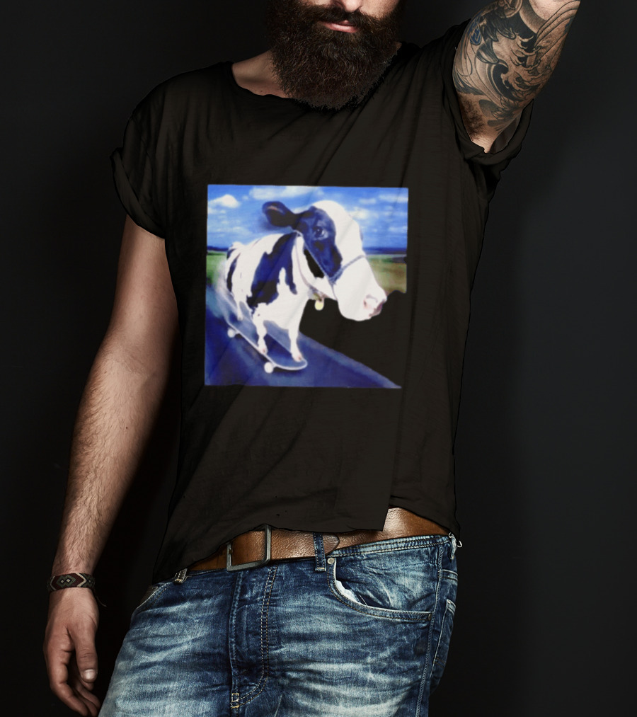 Cow Skateboarding Adventure On Open Road T-Shirt