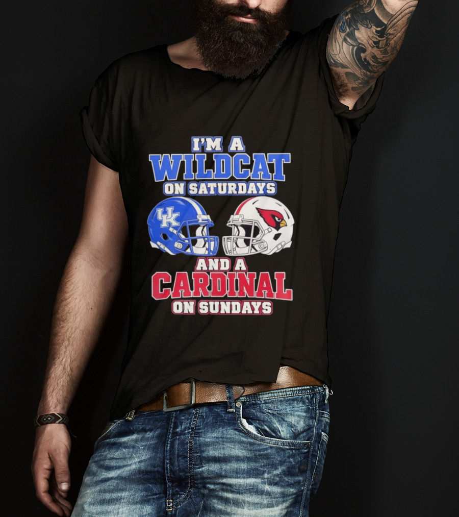 I'm A Wildcat On Saturdays And A Cardinal On Sundays UK And Arizona Football Helmets T-Shirt