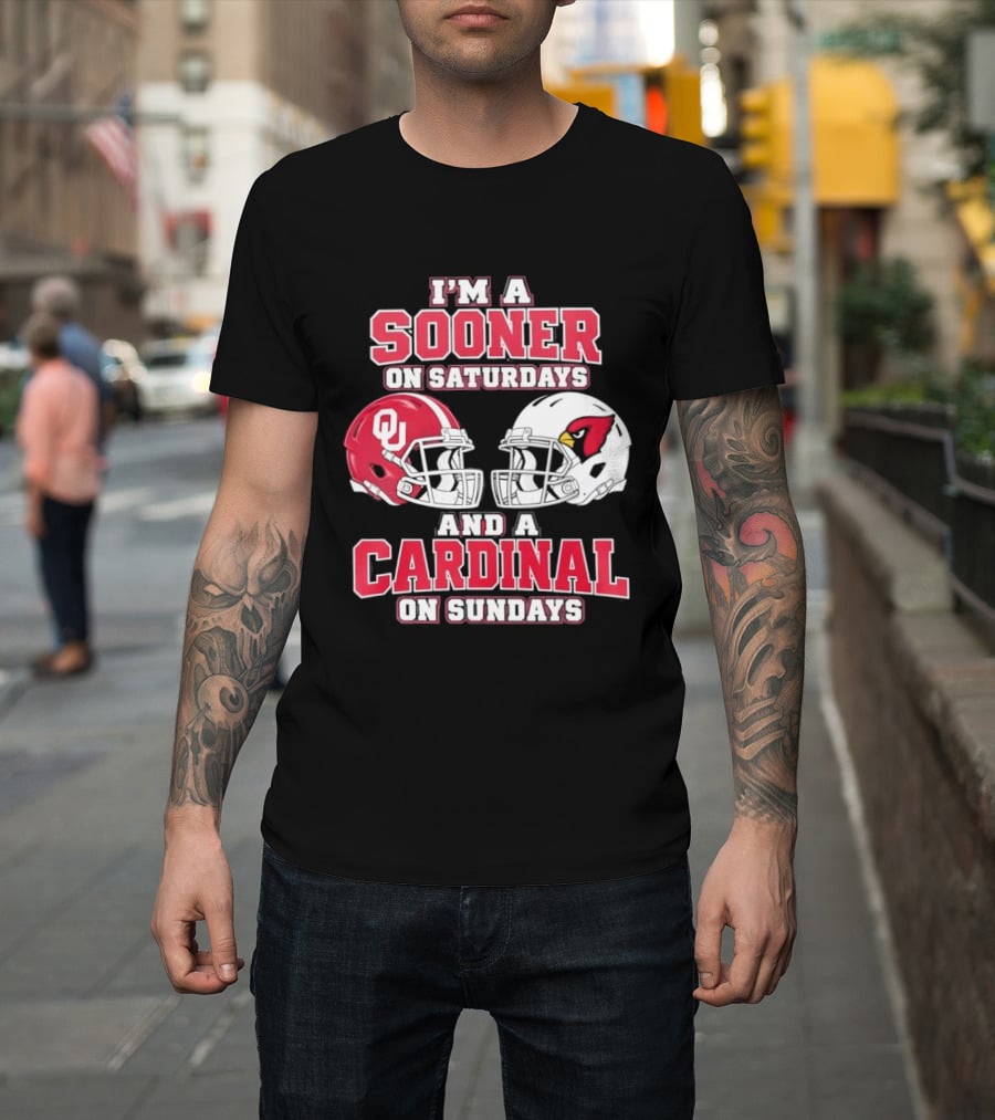 I'm A Sooner On Saturdays And A Cardinal On Sundays Football Helmets T-Shirt