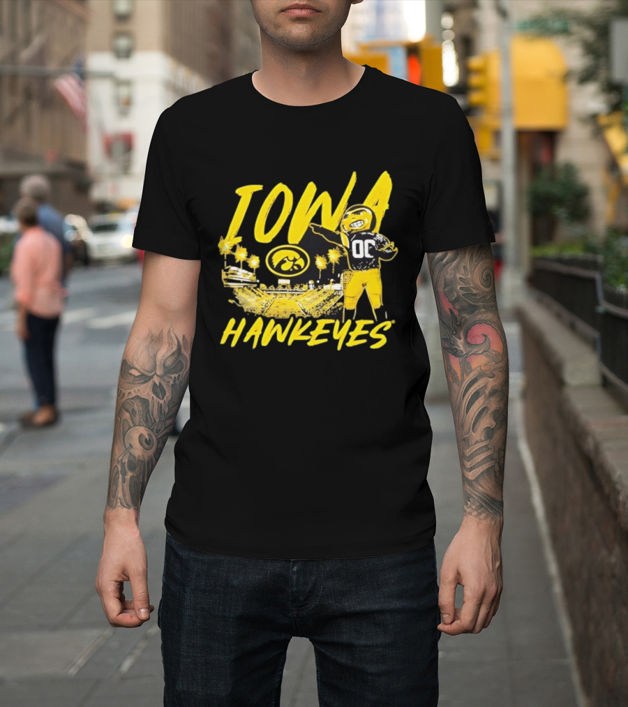 Iowa Hawkeyes 00 Mascot With Football Stadium T-Shirt