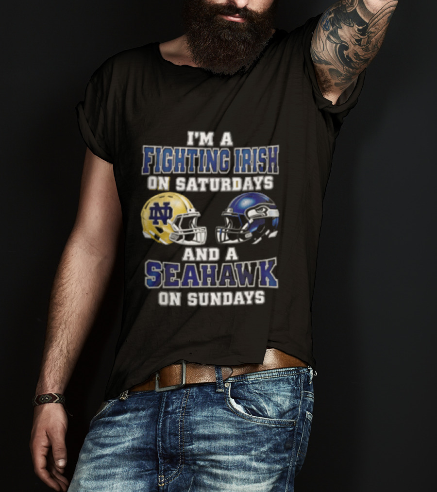 Notre Dame Fighting Irish Saturdays Seattle Seahawks Sundays T-Shirt