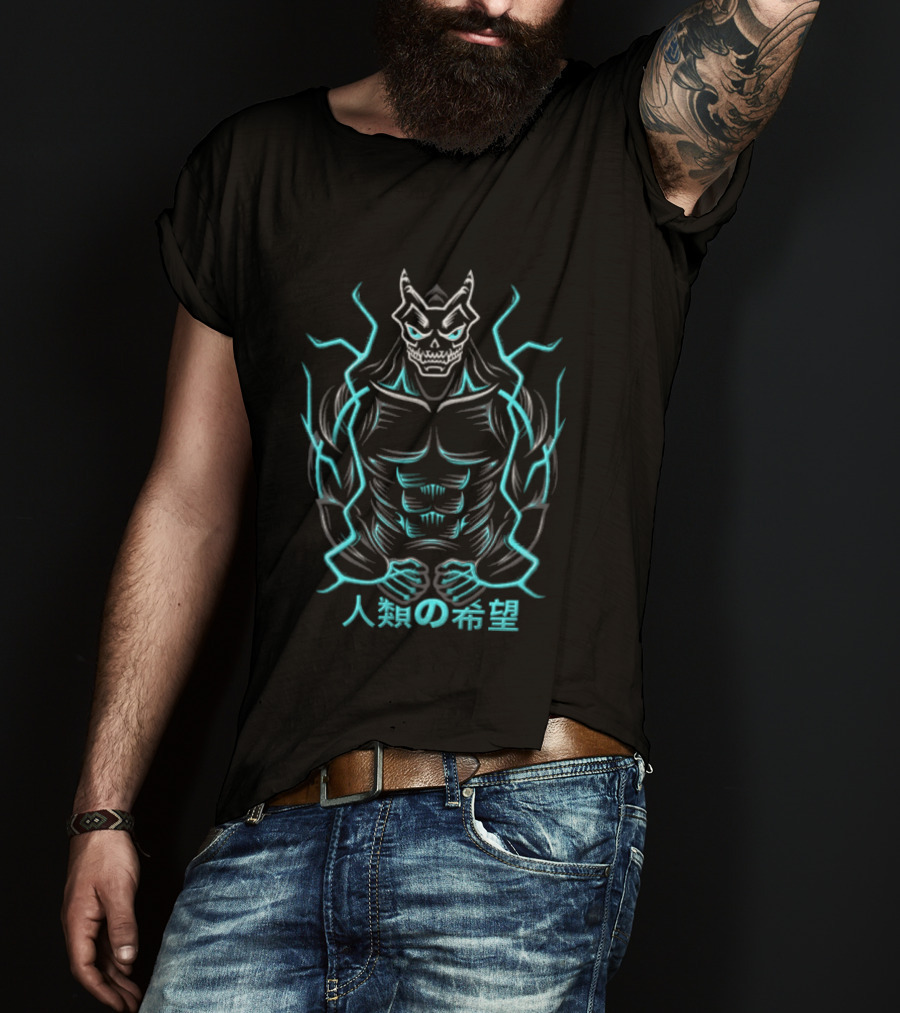 Kaiju No 8 Monster Illustration Japanese Text Electric Aura T-Shirt
