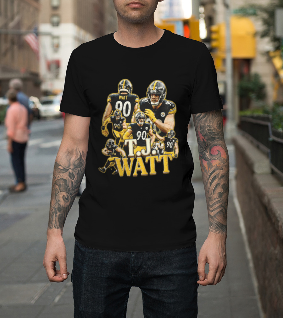 TJ Watt Pittsburgh Steelers 90 Football Action Poses T-Shirt