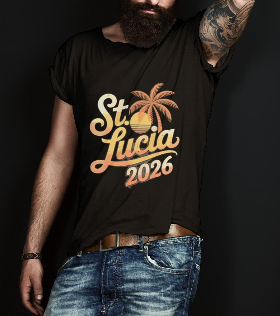 St. Lucia 2026 Palm Tree And Sunset T-Shirt