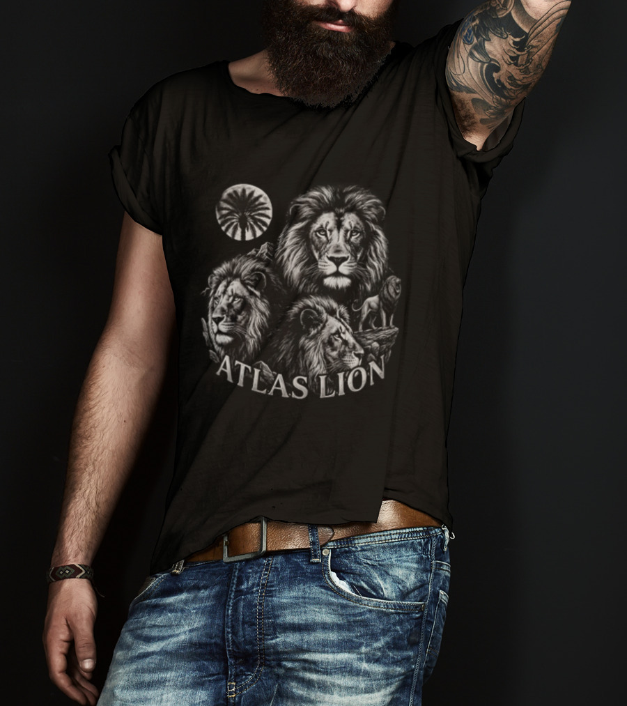 Atlas Lion Three Lions Palm Tree Moon T-Shirt