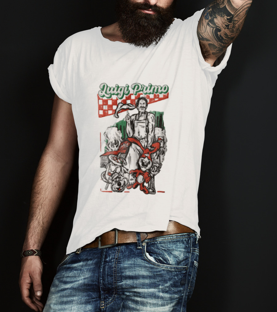 Luigi Primo Chef Tossing Pizza Dough With Rabbit And Pizza Oven T-Shirt