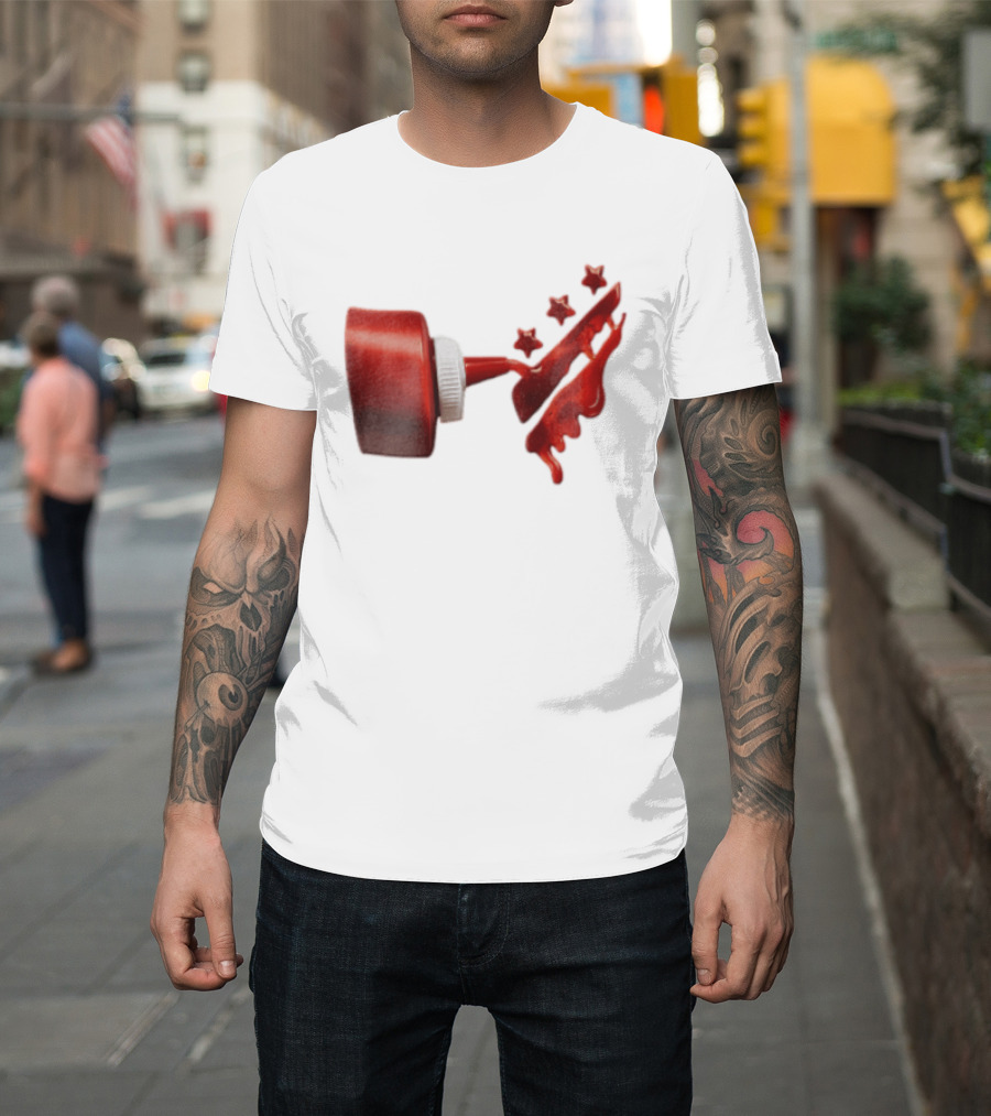 Red Squeeze Bottle Pouring Ketchup With Stars T-Shirt