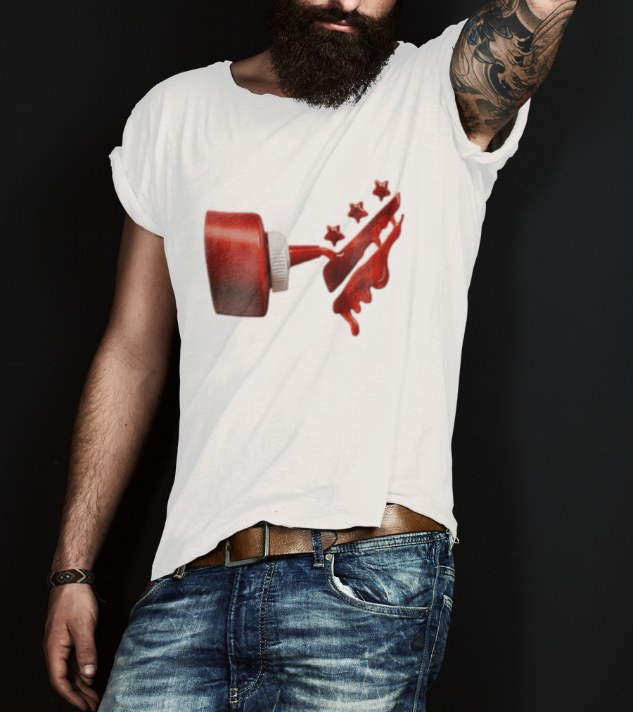 Red Squeeze Bottle Pouring Ketchup With Stars T-Shirt