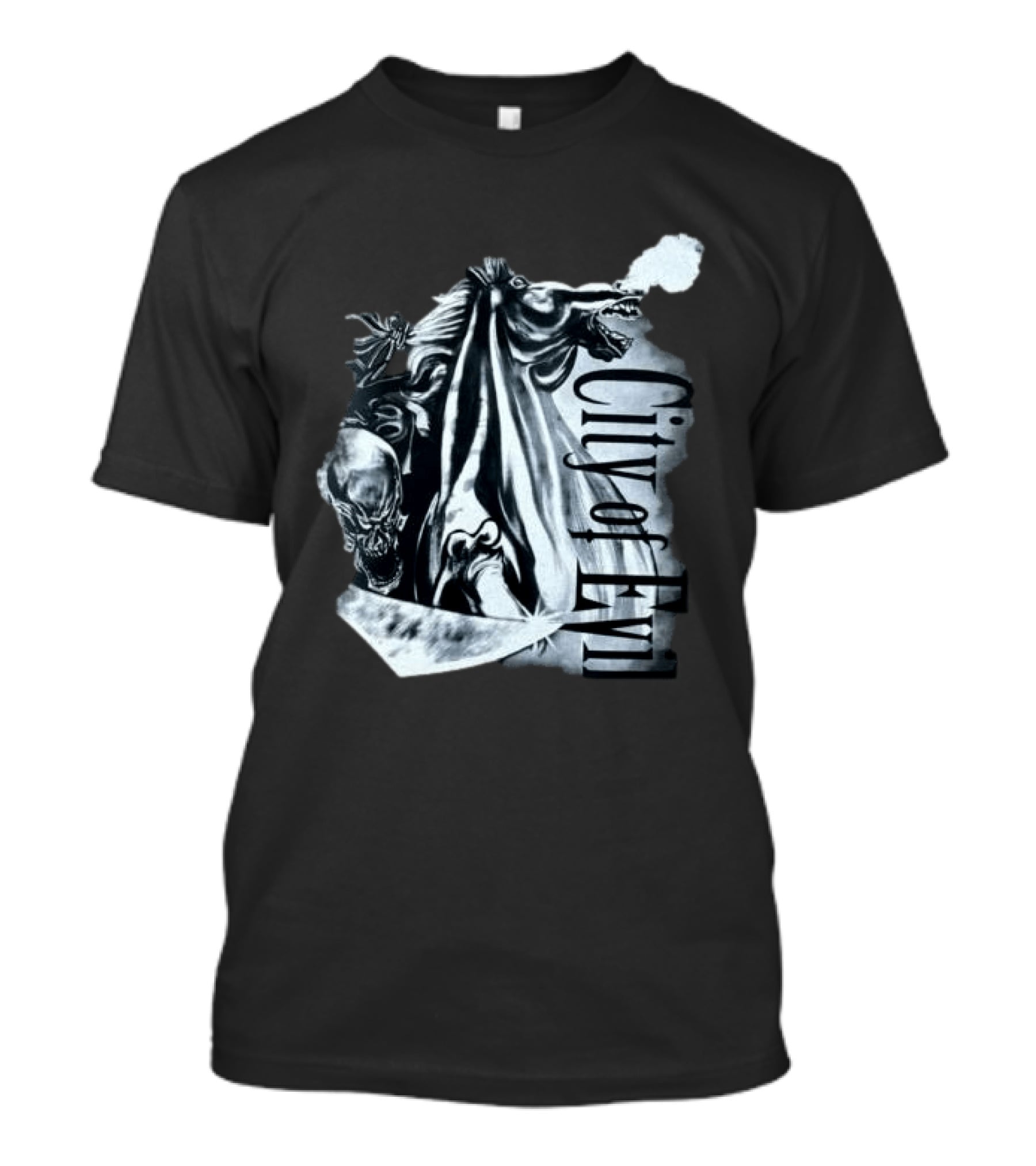 A7xworld Store City Of Evil Horseman Skull Garment Dye T-Shirt