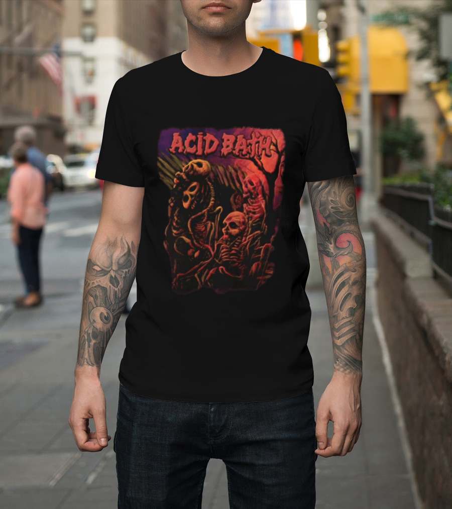 Acid Bath Skeletons And Skulls Allen Jaeger Halloween Horror T-Shirt