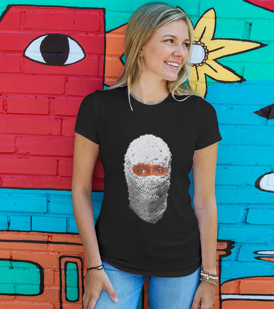 African Boy Store AFB Pearl Mask Eyes Peering Through Beaded T-Shirt