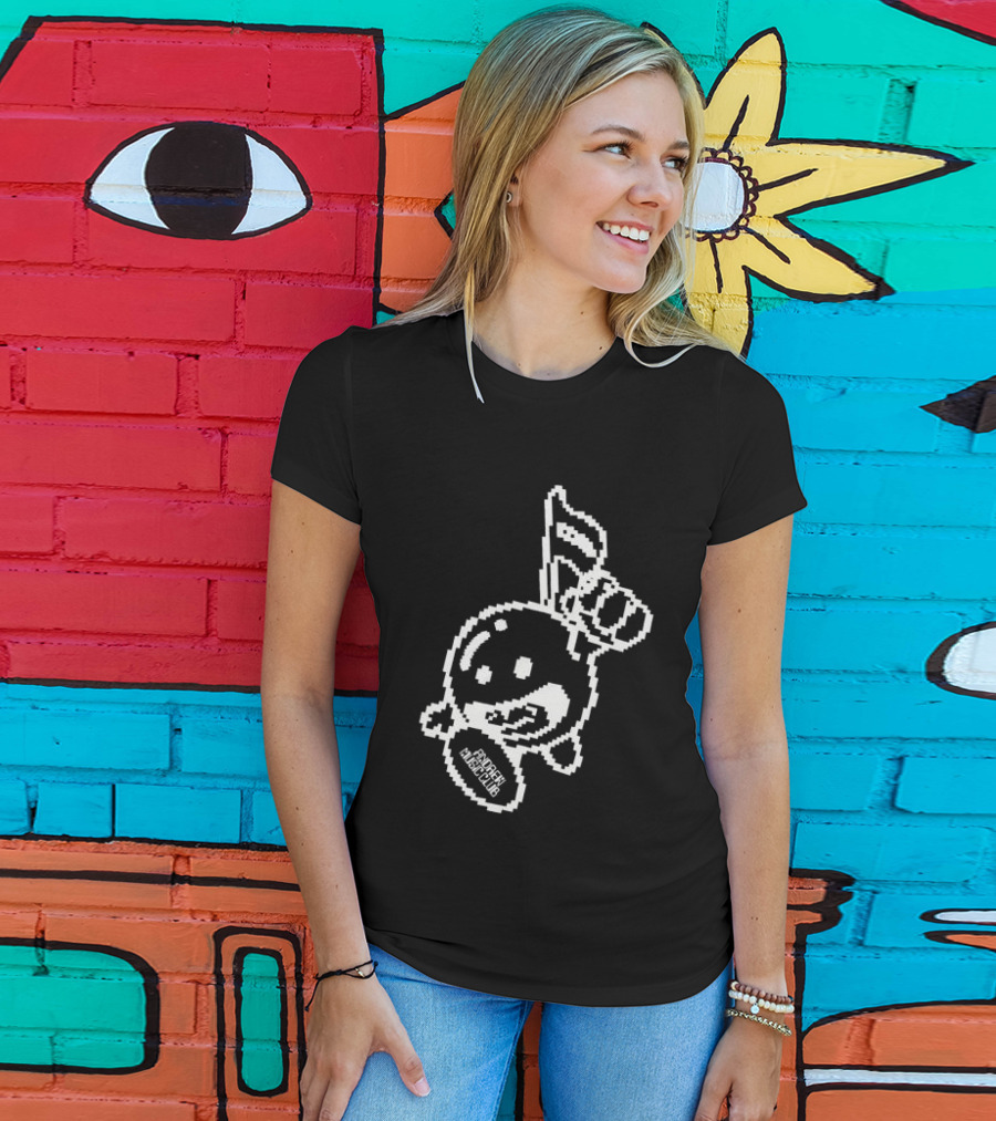Andrew Miami Store Amc Black Pixel Art Character Holding Flag T-Shirt