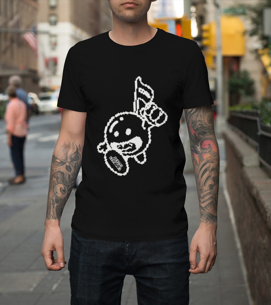 Andrew Miami Store Amc Black Pixel Art Character Holding Flag T-Shirt
