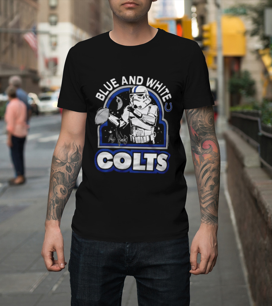 Blue And White Colts Stormtrooper Throwing Football Space T-Shirt