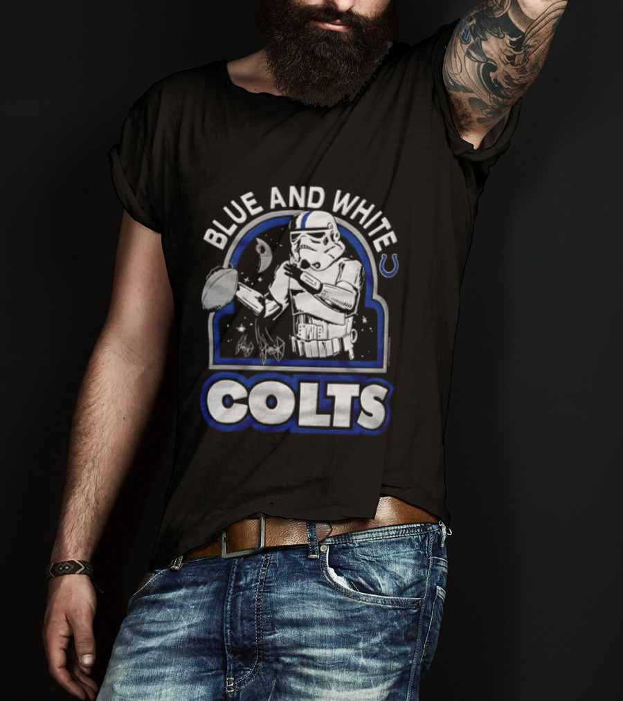 Blue And White Colts Stormtrooper Throwing Football Space T-Shirt