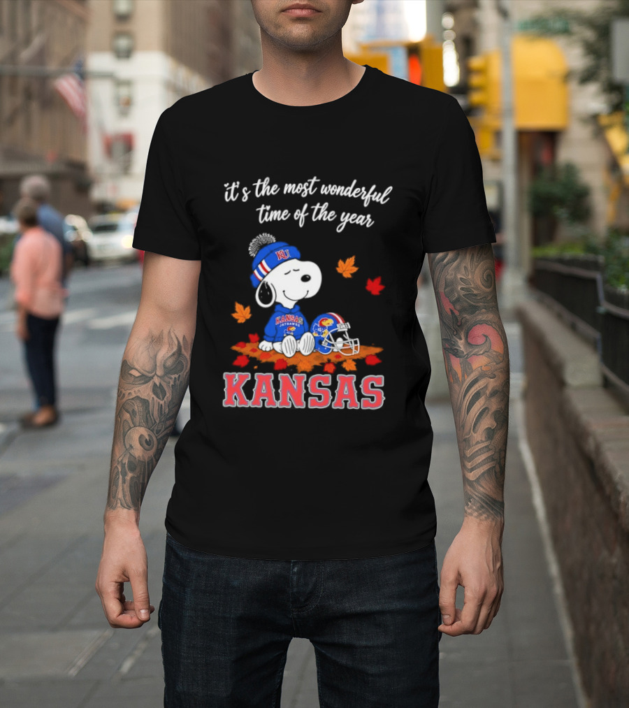 Kansas Jayhawks Snoopy It's The Most Wonderful Time Of The Year T-Shirt