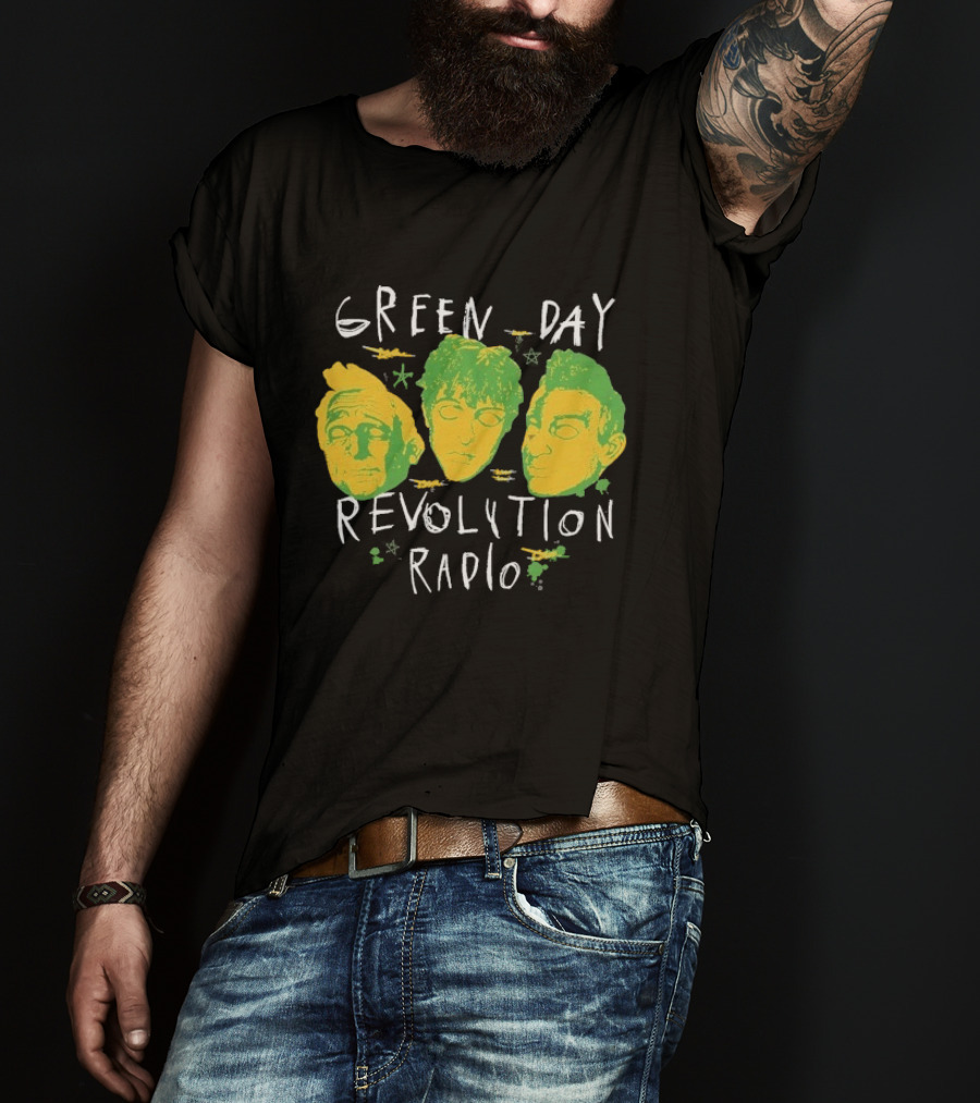 Green Day Revolution Radio Scribble Mask Faces T-Shirt