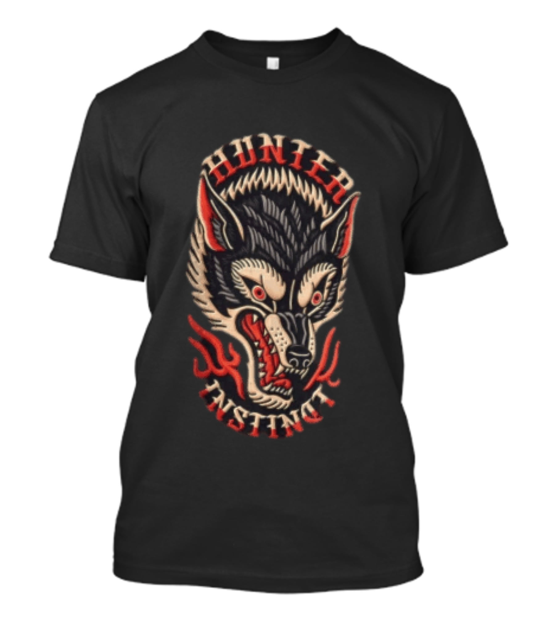 Hunter Instinct Wolf Head Flames T-Shirt