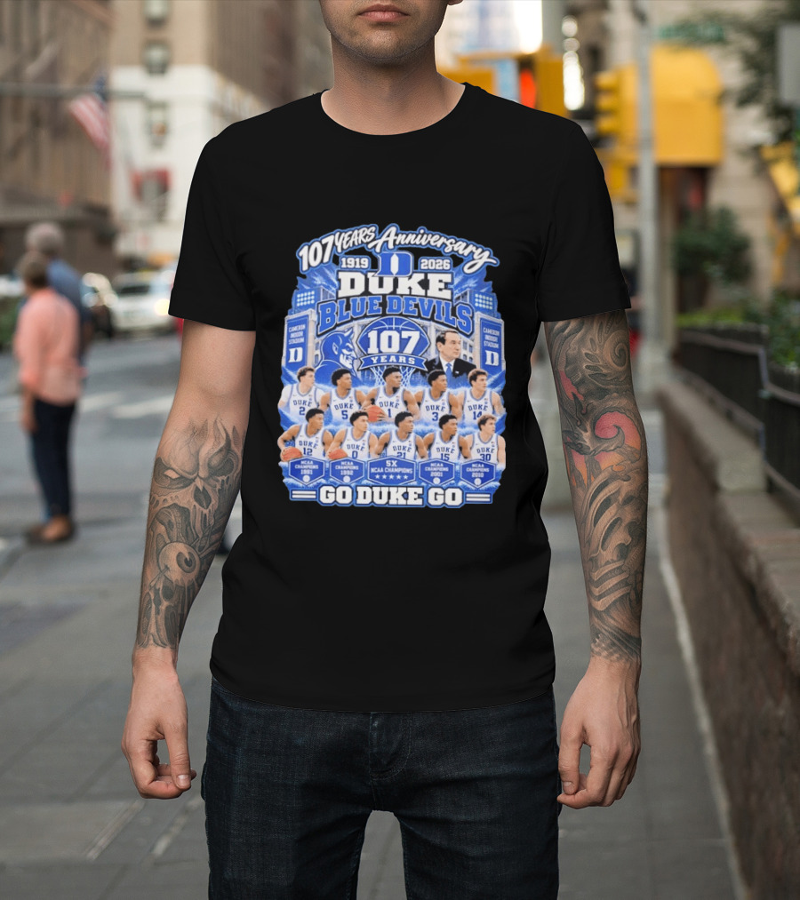 107 Years Anniversary 1919 2026 Duke Blue Devils NCAA Champions 5X Go Duke Go T-Shirt