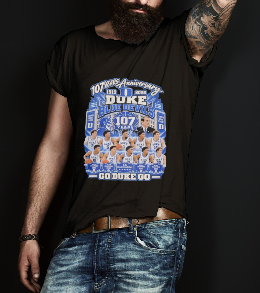 107 Years Anniversary 1919 2026 Duke Blue Devils NCAA Champions 5X Go Duke Go T-Shirt