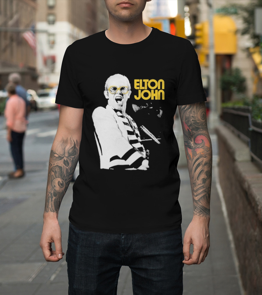 Elton John Classic Concert Series Iconic Glasses And Microphone T-Shirt