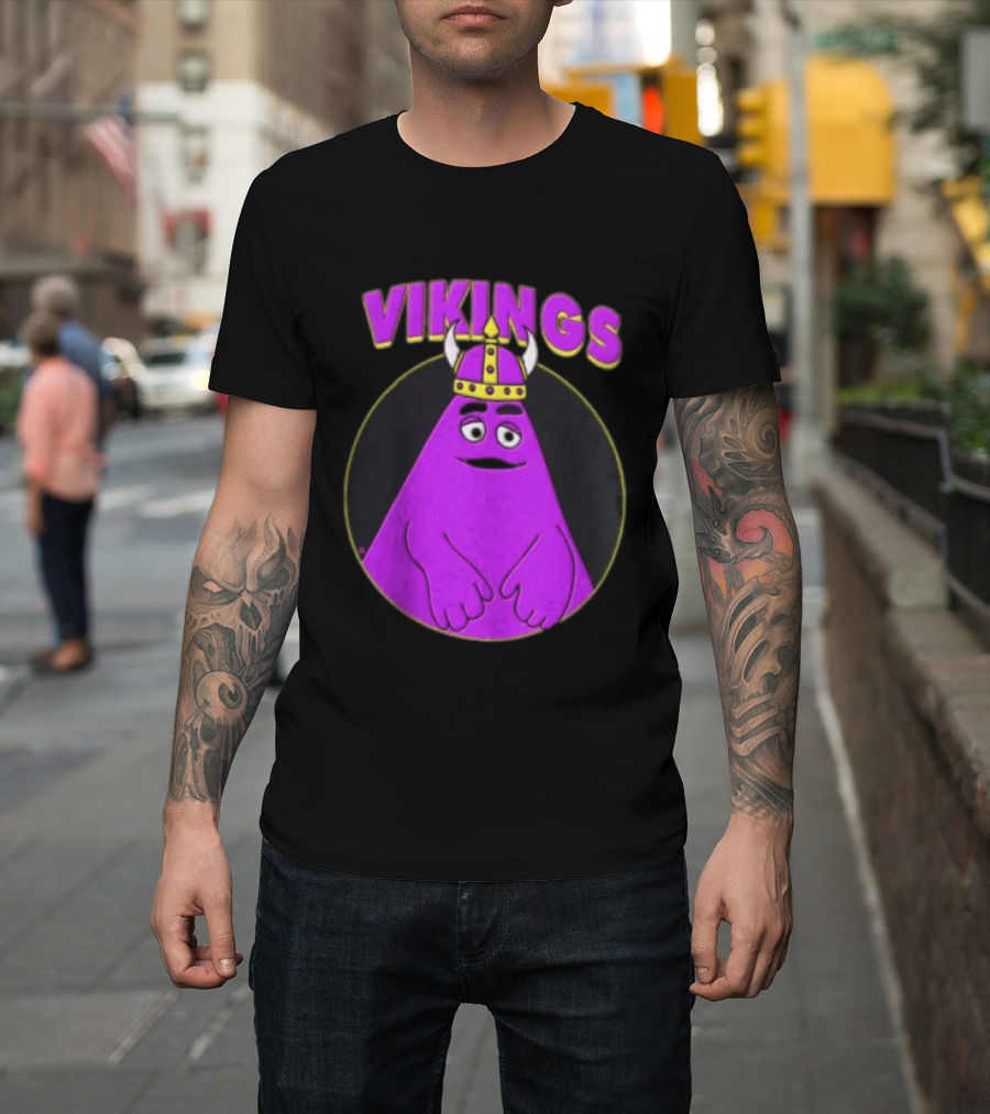 Vikings Purple Character With Horned Helmet T-Shirt