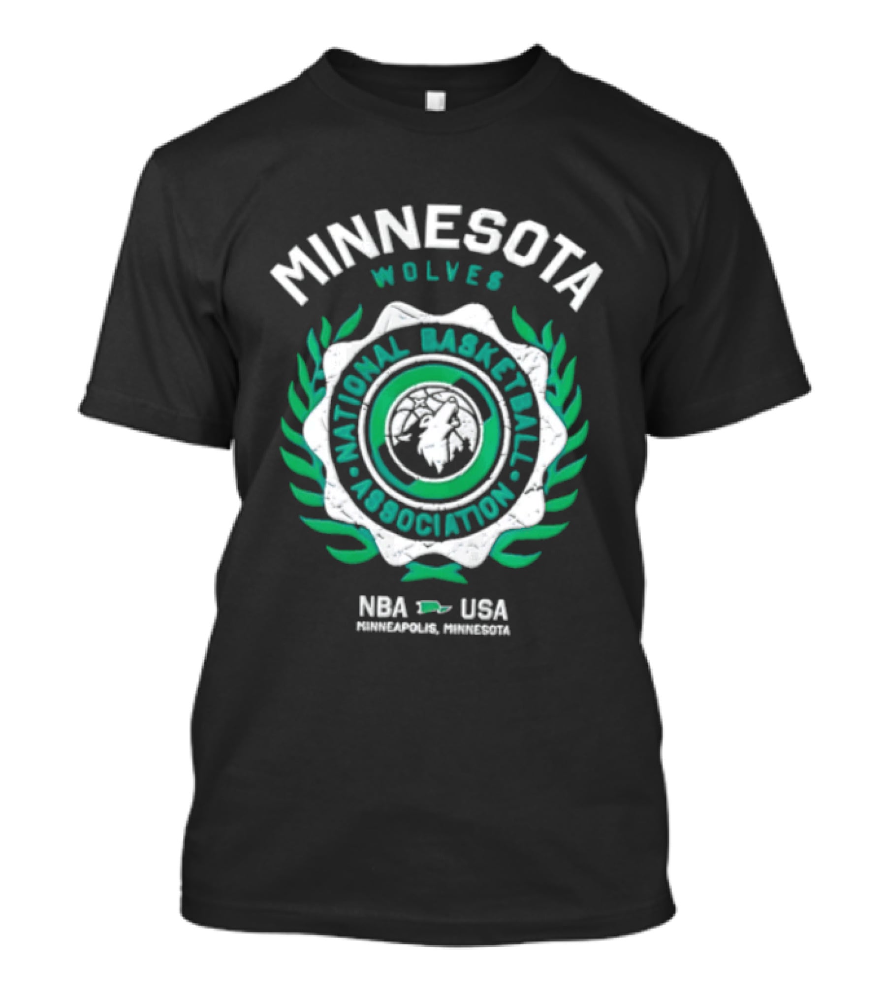Minnesota Wolves NBA National Basketball Association Howling Wolf Circular Laurel Wreath T-Shirt