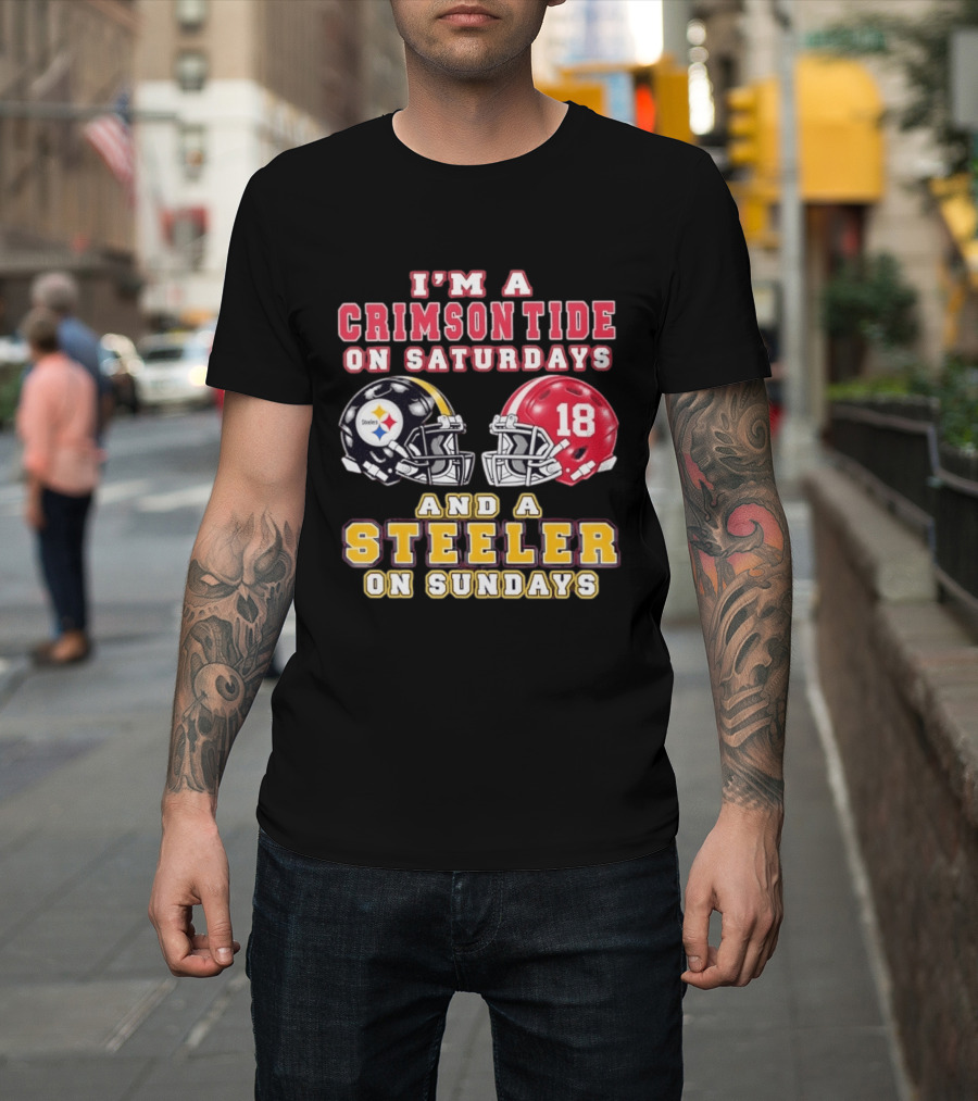 I'm A Crimson Tide On Saturdays And A Steeler On Sundays Football Helmets 18 T-Shirt