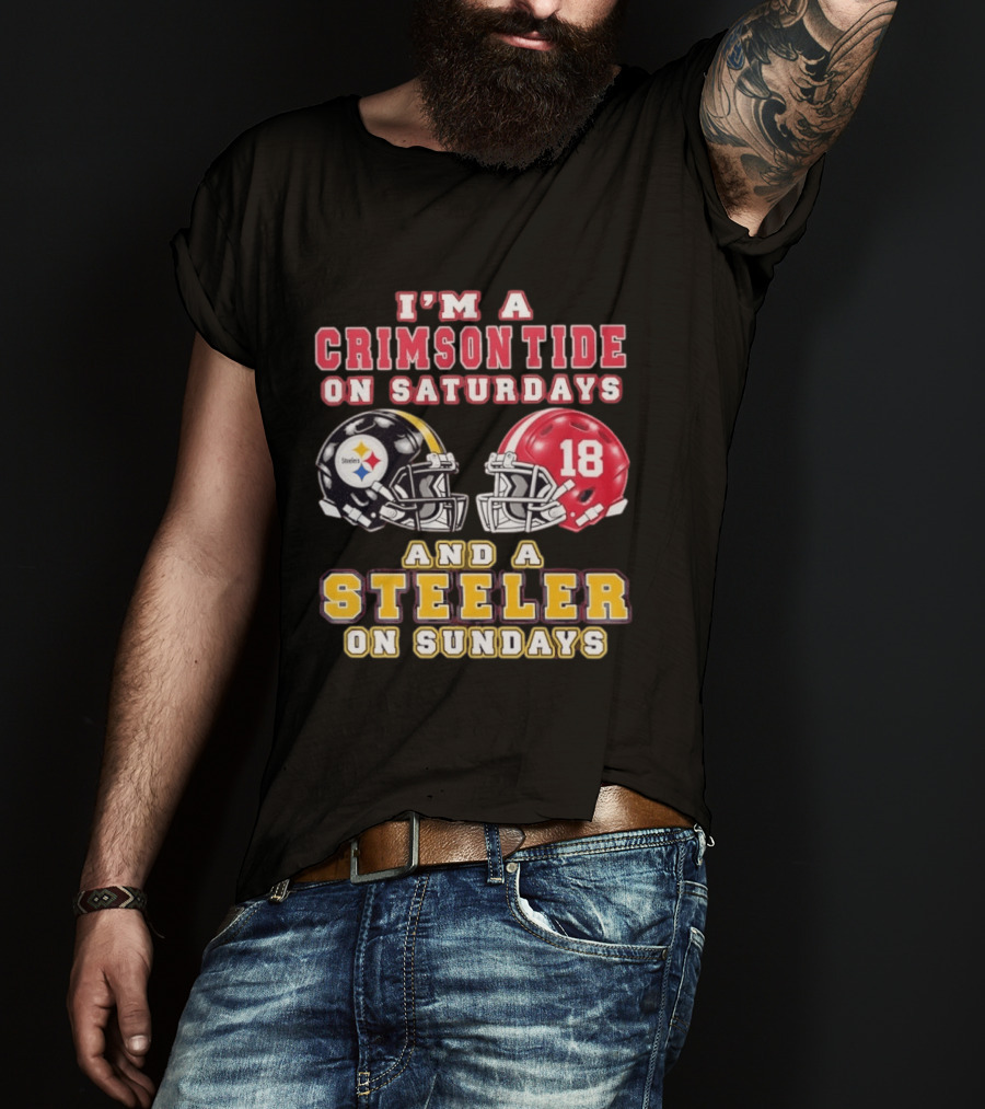 I'm A Crimson Tide On Saturdays And A Steeler On Sundays Football Helmets 18 T-Shirt