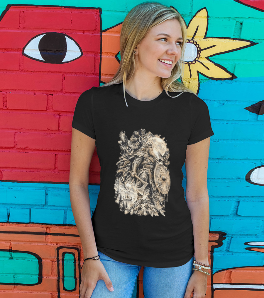 Norse God Viking Warrior Axe Valknut Symbol Raven Longship T-Shirt