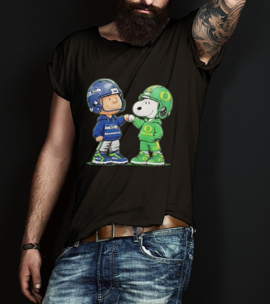 Peanuts Characters Seattle Seahawks Oregon Ducks Fist Bump Friendship Gear T-Shirt