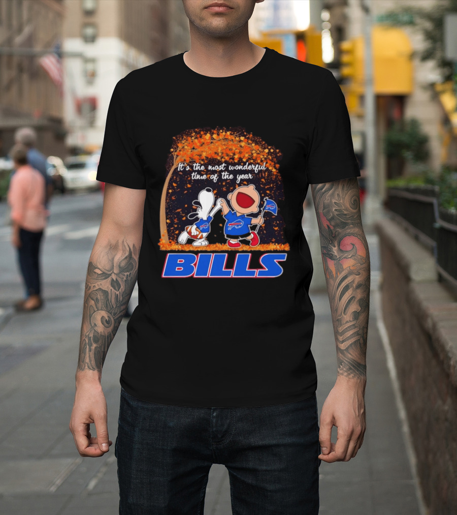 Buffalo Bills Snoopy Charlie Brown Dancing It's The Most Wonderful Time Of The Year T-Shirt