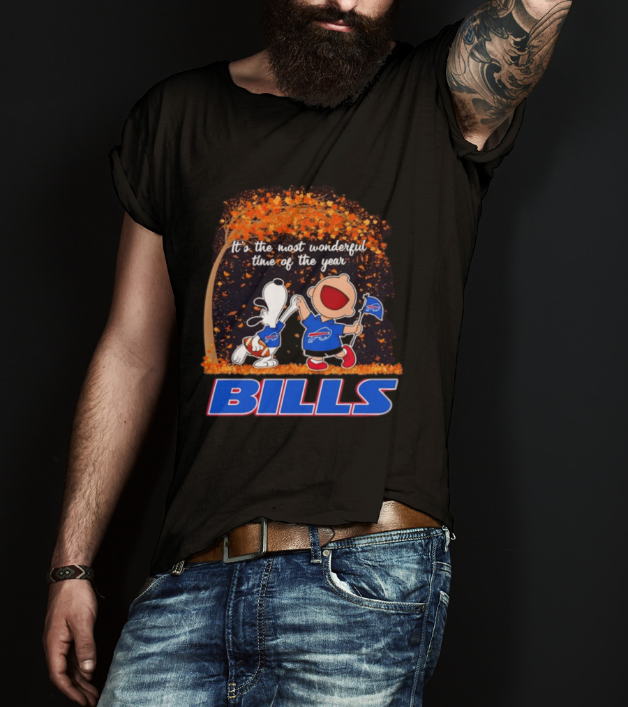 Buffalo Bills Snoopy Charlie Brown Dancing It's The Most Wonderful Time Of The Year T-Shirt
