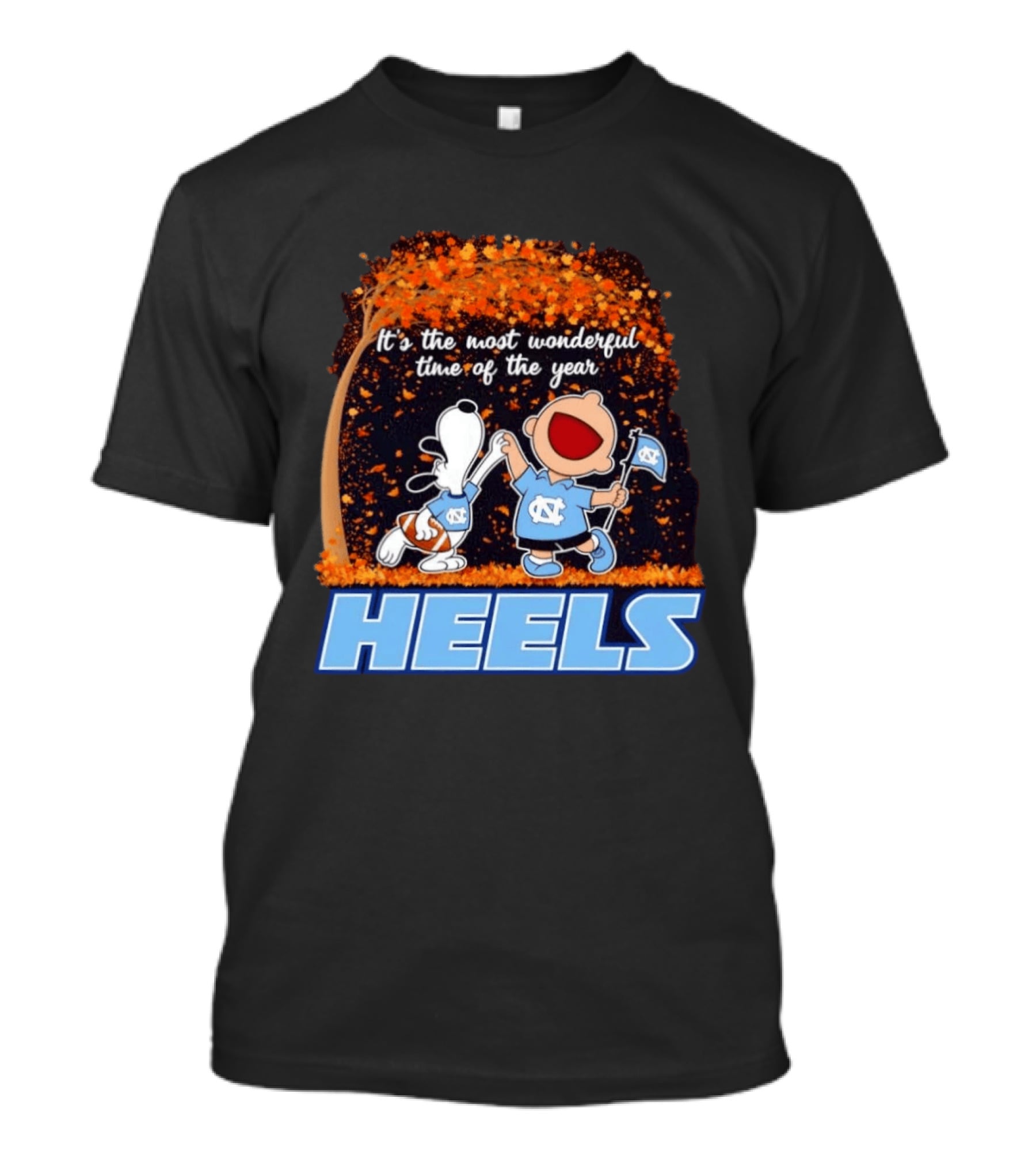 It's The Most Wonderful Time Snoopy Charlie Brown Dancing North Carolina Tar Heels T-Shirt