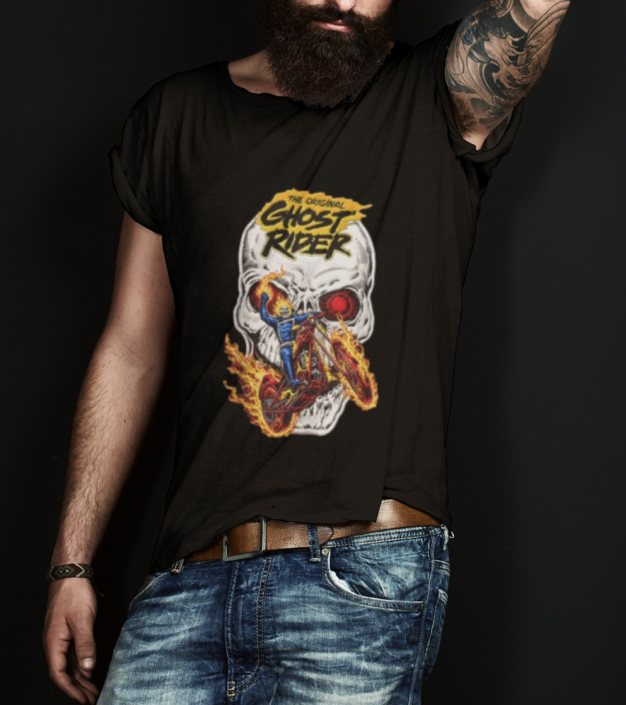 The Original Ghost Rider Flaming Skull Motorcycle Rider T-Shirt