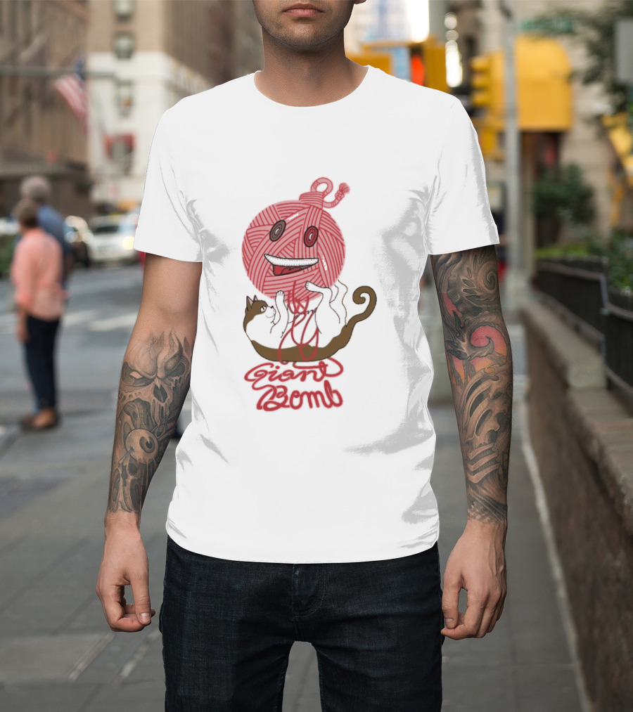 Giant Bomb Cat Monster Red Yarn Ball T-Shirt