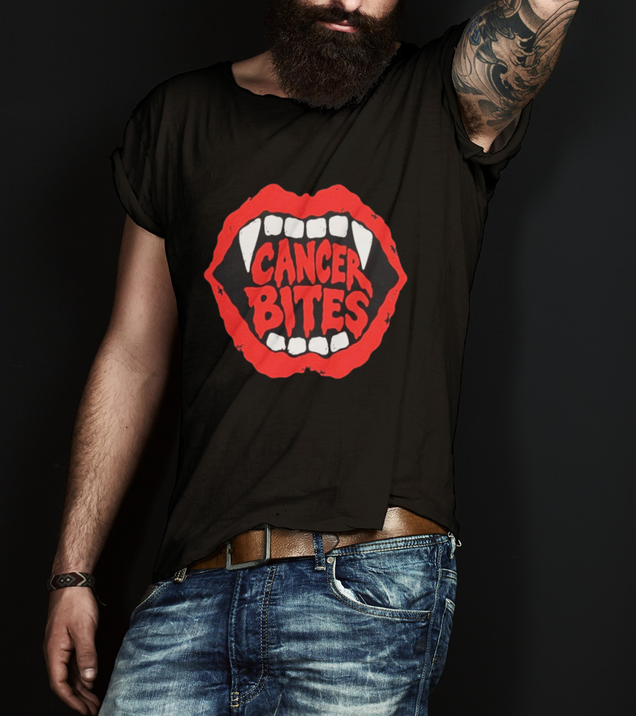 Cancer Bites Halloween Vampire Teeth 2026 T-Shirt