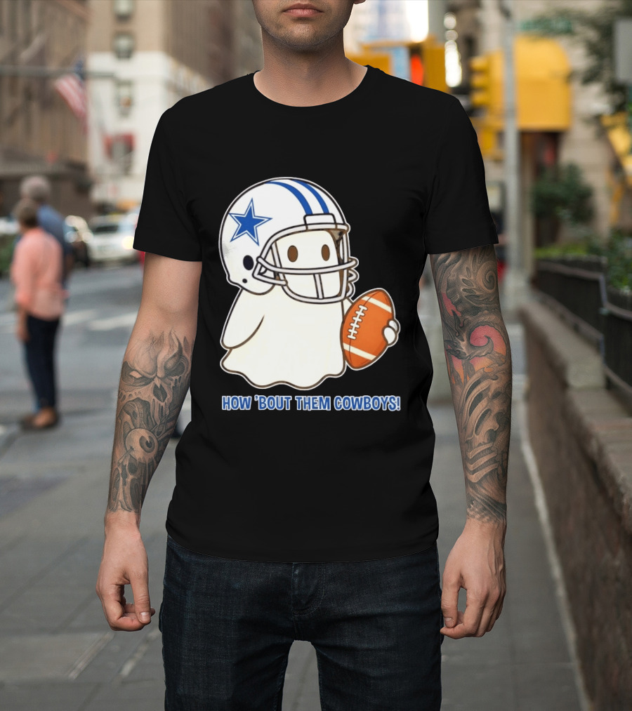 Dallas Cowboys How 'Bout Them Cowboys Halloween Ghost Football Star Helmet Football T-Shirt