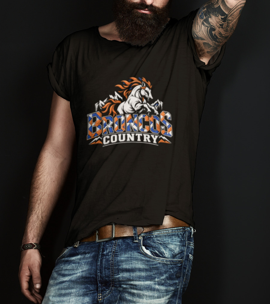 Broncos Country Rearing Horse Mountains Forest T-Shirt