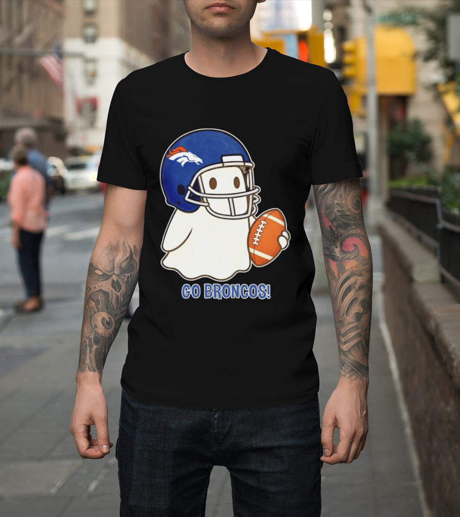 Denver Broncos Halloween Ghost Football Go Broncos T-Shirt