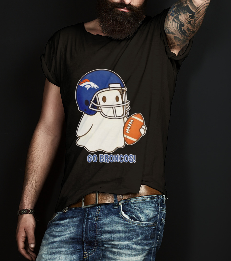 Denver Broncos Halloween Ghost Football Go Broncos T-Shirt