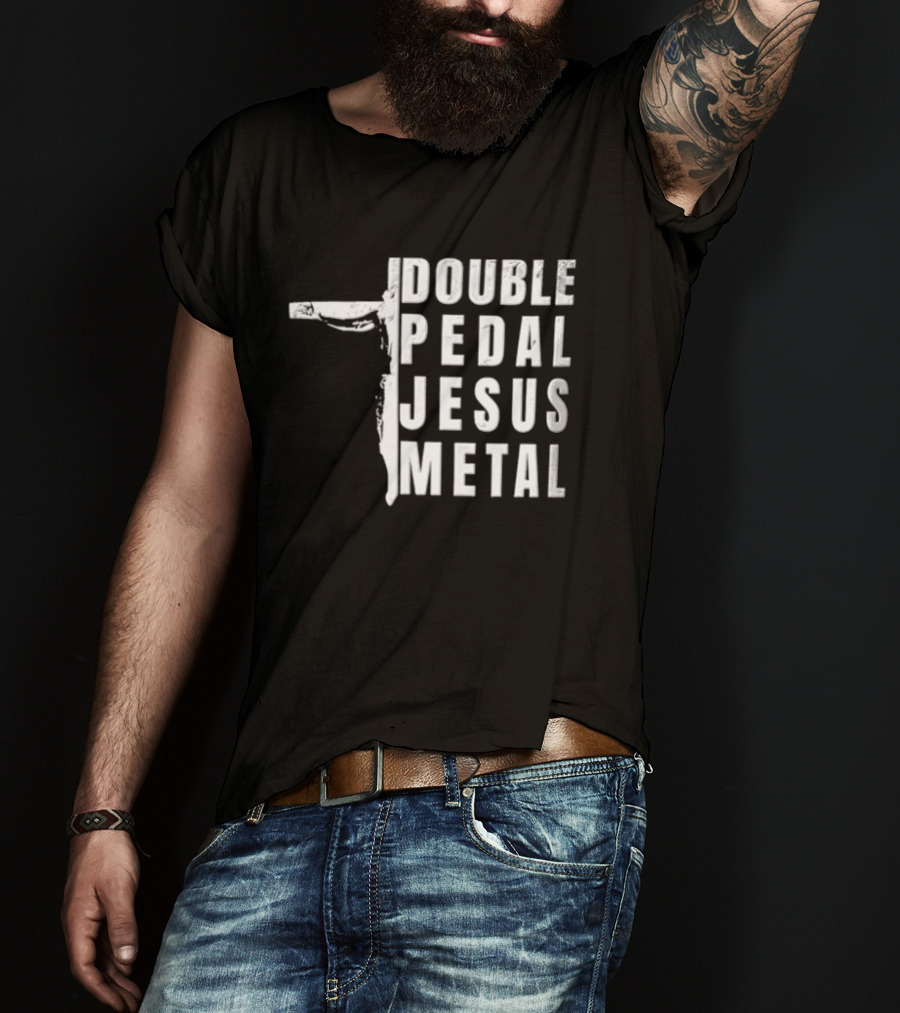 Double Pedal Jesus Metal Crucifix Shape Grunge T-Shirt