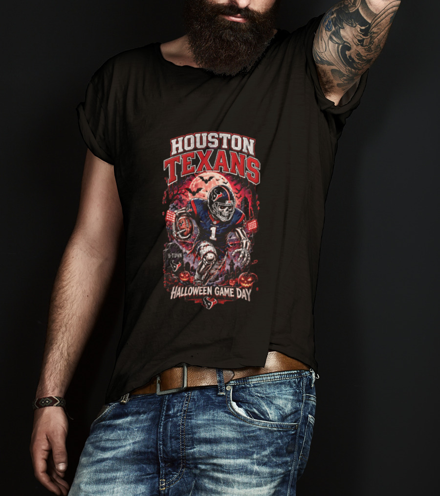 Halloween Game Day Houston Texans Never Fear The Night H Town Football T-Shirt