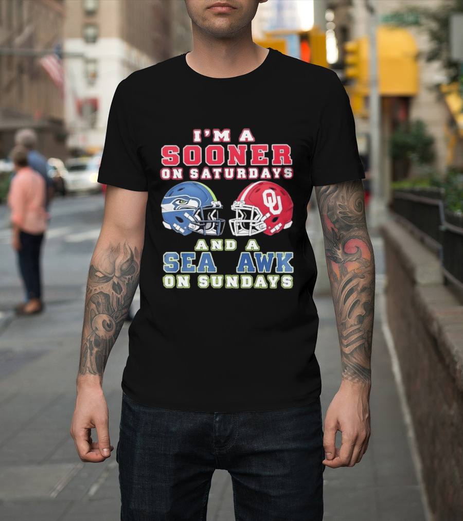 I'm A Sooner On Saturdays And A Seahawk On Sundays Football Helmet Fan Gear T-Shirt