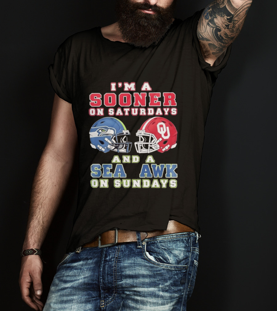 I'm A Sooner On Saturdays And A Seahawk On Sundays Football Helmet Fan Gear T-Shirt