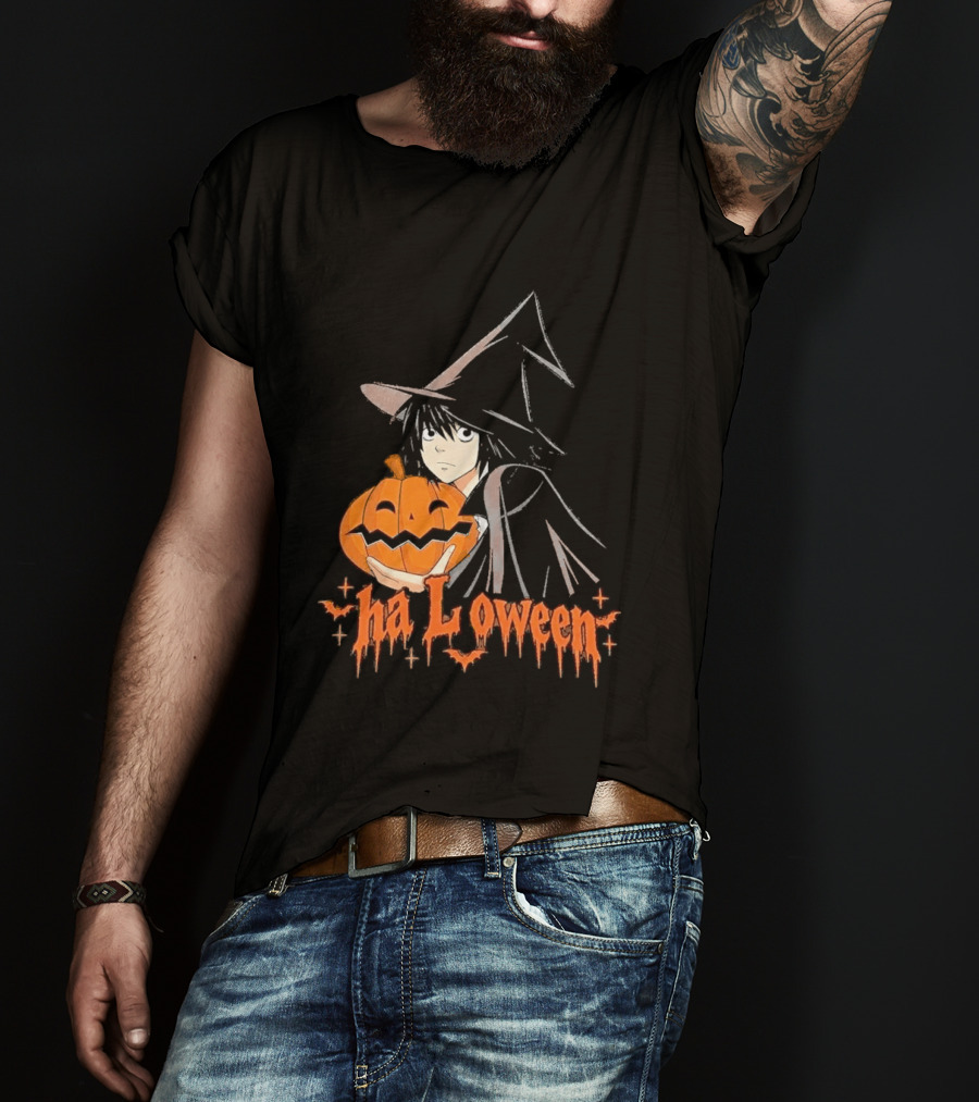L Lawliet Witch With Pumpkin Halloween Death Note Anime T-Shirt