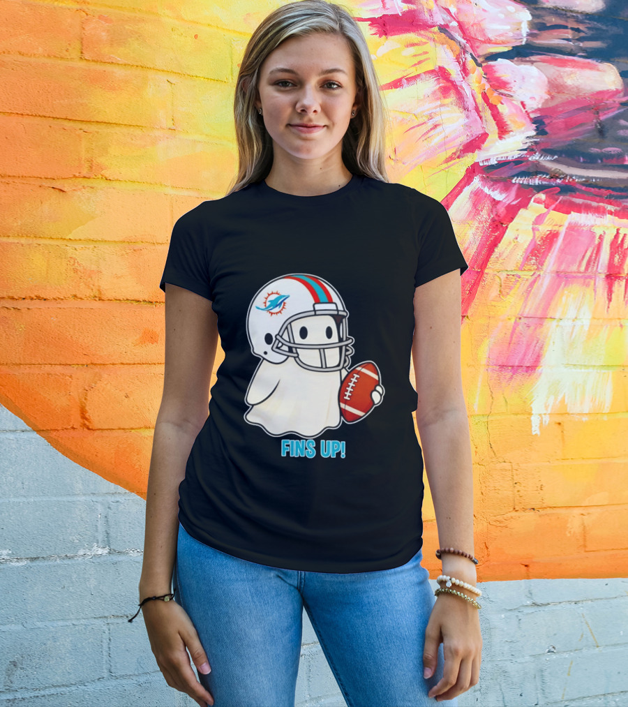 Miami Dolphins Ghost Fins Up Halloween 2026 Football Fan Gear T-Shirt